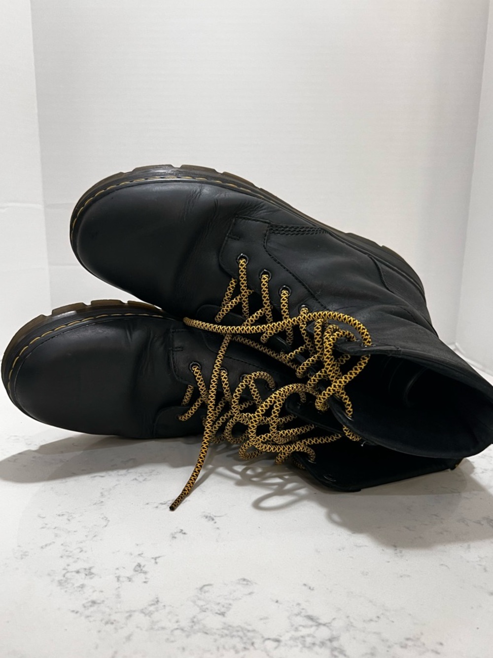 Dr. Martens Black Leather Lace-Up Boots with Yellow Accents - Picture 6 of 16